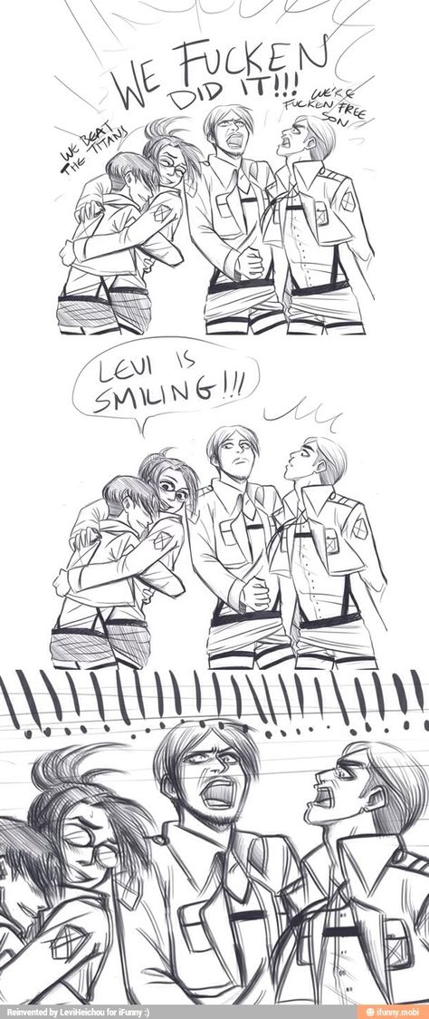 I love everybody's face at the end but just look ate mike Levi Outfits, Levi Smiling, Funny Mike, Aot Funny, Aot Memes, Attack On Titan Comic, Attack On Titan Funny, Titans Anime, Attack On Titan Fanart