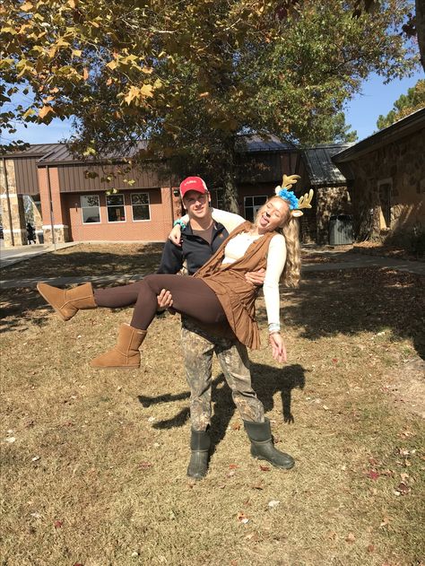 Deer and Hunter Costume Deer Couple Costume, Deer And Hunter Couples Costume, Deer And Hunter Costume, Deer And Hunter, Deer Halloween, Halloween Couple Costume, Deer Couple, Hunter Costume, Halloween Couple