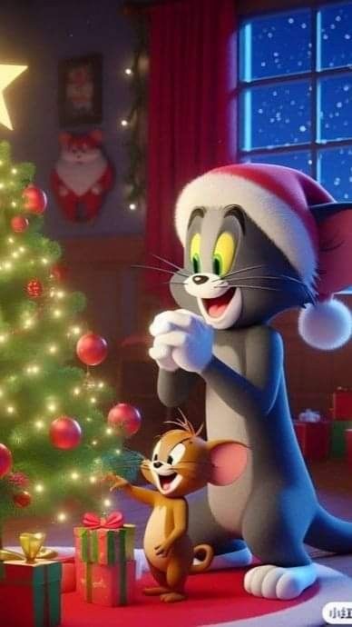 Christmas Tom And Jerry, Tom Jerry Wallpaper, Christmas Cartoon Pictures, December Pictures, Tom Und Jerry, Tom And Jerry Pictures, Tom And Jerry Wallpapers, Xmas Drawing, Art Deco Artwork