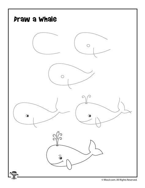 How to Draw a Whale Draw A Whale, Draw Animals For Kids, Teach Kids To Draw, Animals To Draw, Draw For Kids, Desenhos Love, Whale Drawing, Draw Step By Step, Drawing Lessons For Kids