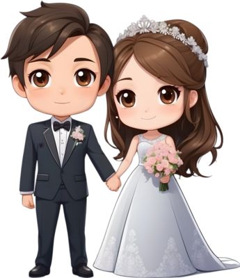 Bride And Groom Clipart, Wedding Cartoon, Cartoon Wedding, Bride And Groom Cartoon, Wedding Couple Cartoon, Chibi Couple, Wedding People, Wedding Clipart, Heart Tree