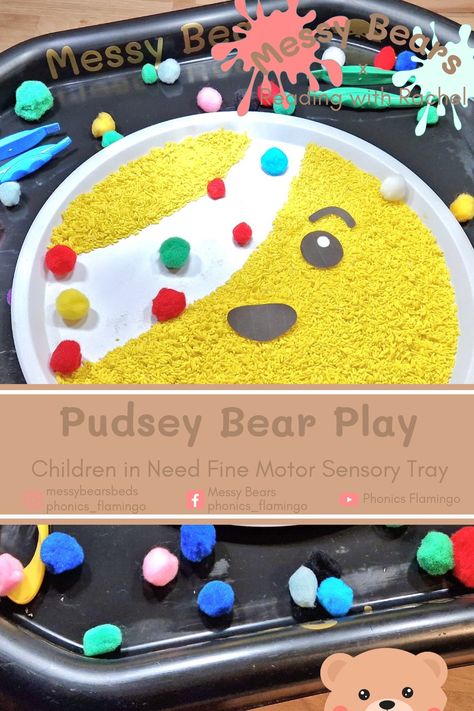 Pudsey Bear Activity, Pudsey Tuff Tray Ideas, Pudsey Bear Tuff Tray, Children In Need Tuff Tray, Pudsey Activities, Pudsey Bear Activities Eyfs, Pudsey Bear, Sensory Tray, Nursery Planning