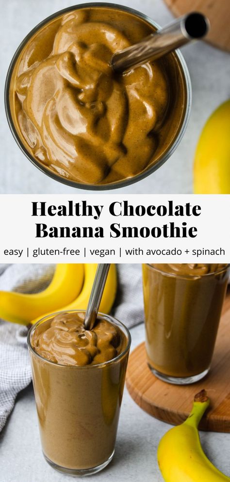 Nutritious Chocolate Banana Avocado Smoothie | Walder Wellness, RD Spinach Chocolate Smoothie, Thick Smoothie Recipes, Banana Avocado Smoothie, Toddler Smoothie Recipes, Walder Wellness, Clean Cocktails, Smoothie Chocolate, Milkshake Smoothie, Healthy Chocolate Banana