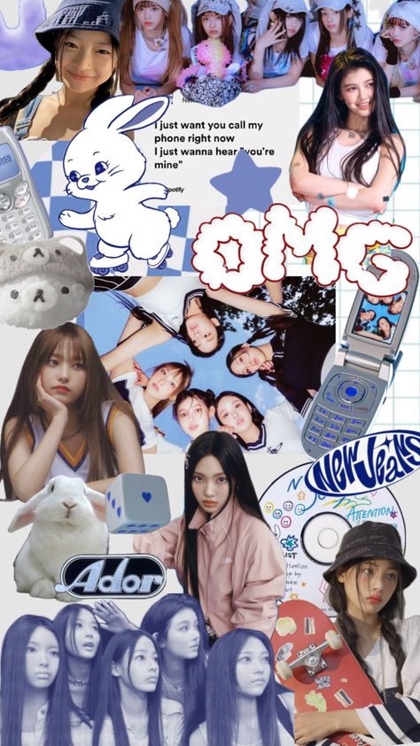 #newjeans #newjeanskpop #newjeansaesthetic #kpop #blueaesthetic #blueandwhite New Jeans Binder Cover, Japan Futuristic, Omg Posters, Jeans Aesthetic, Y2k Photos, Yearbook Layouts, Kpop Iphone Wallpaper, Futuristic Aesthetic, Binder Cover