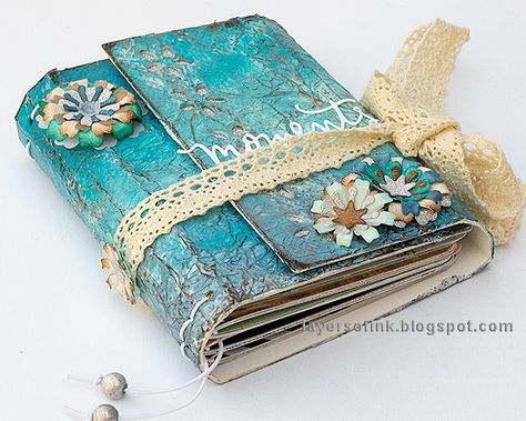 Eileen Hull Journals, Homemade Journal, Handmade Journals Diy, Art Journal Cover, Diy Journal Books, Bookmaking, Fabric Journals, Mini Journal, Blue Texture