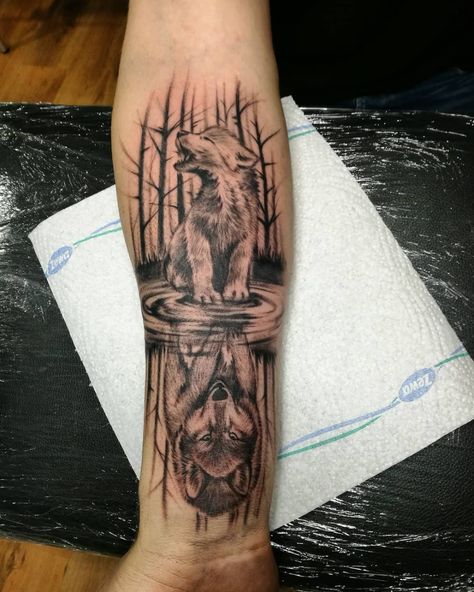 10 Best Baby Wolf Tattoo Ideas That Will Blow Your Mind! | Outsons | Men's Fashion Tips And Style Guides Wolf Related Tattoos, Wolf Tattoo Ideas For Men Forearm, Guys Sleeve Tattoos Ideas, Men Tattoo Wolf, Man’s Sleeve Tattoo, Men Tattoo Ideas Wolf, Tattoo Ideas For Man Arm, Ideas For Tattoos Men, Men's Forearm Tattoo Ideas