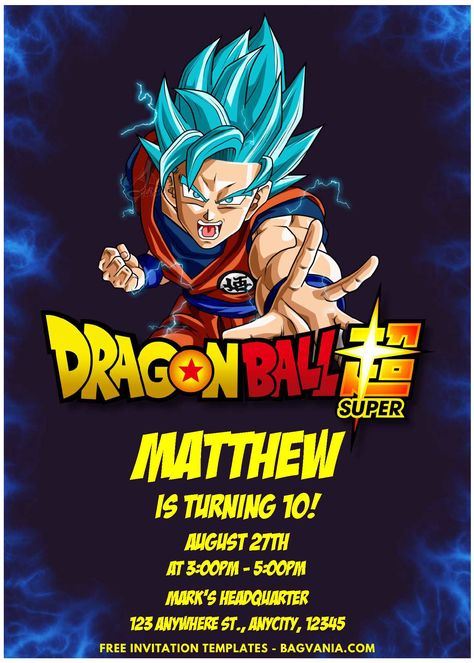 Awesome (Easily Edit PDF Invitation) Dragonball Z Birthday Invitation #free #freeinvitation2019 #birthday #disney #invitations #invitationtemplates Dragonball Z Birthday, Kids Birthday Invitation Card, Ball Birthday, Disney Invitations, Birthday Disney, Free Invitation Templates, Party Hacks, Computer Animation, Free Birthday