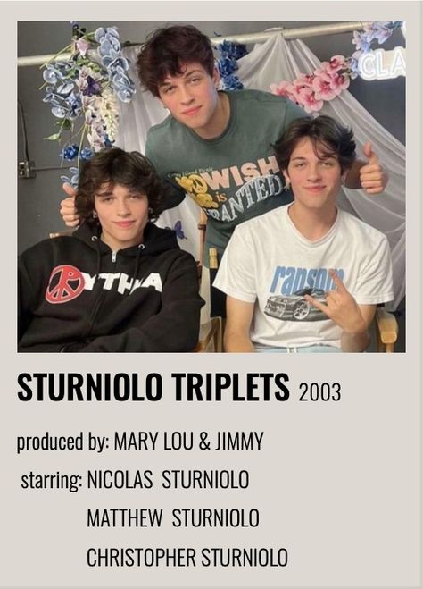 Sturniolo Triplets Polaroid, Sturniolo Triplets Poster, Sturniolo Wallpaper, Triplet Babies, Polaroid Poster, Fav Youtubers, Movie Covers, Most Beautiful People, Movie Posters Minimalist