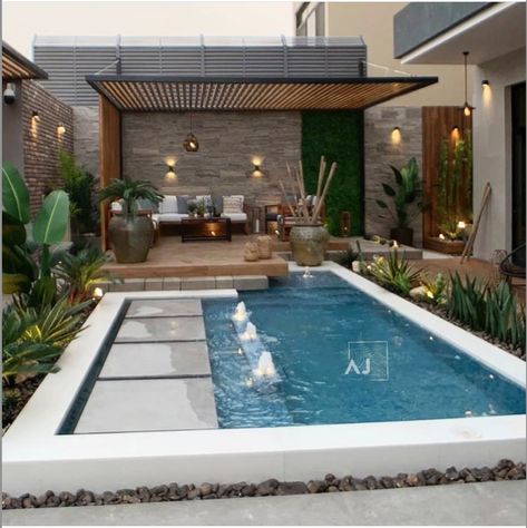 Small Pools Backyard, Garden Pool Design, Elegant Lounge, Small Beach Houses, Modern Patio Design, Pool House Designs, Pool Remodel, Pool Landscape Design, Small Pool Design