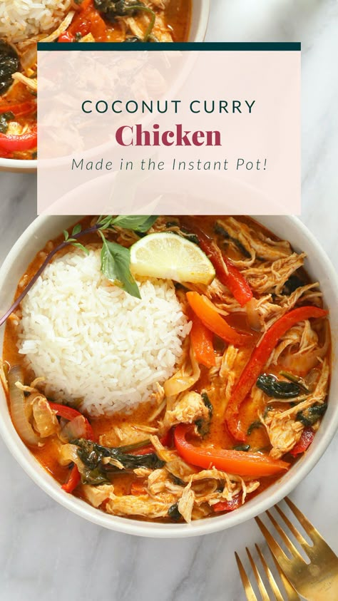 Say hello to your new favorite Instant Pot recipe -> Instant Pot Coconut Curry Chicken. This Thai coconut curry chicken is made with full-fat coconut milk, Thai red curry paste, chicken breast, and tons of veggies! Thai Red Curry Chicken Instant Pot, Instapot Coconut Curry Chicken, Thai Coconut Curry Chicken Instant Pot, Instant Pot Red Curry Chicken, Instant Pot Coconut Curry Chicken, Chicken Breast Instant Pot, Thai Coconut Curry Chicken, Coconut Curry Chicken Recipes, Instant Pot Chicken Breast