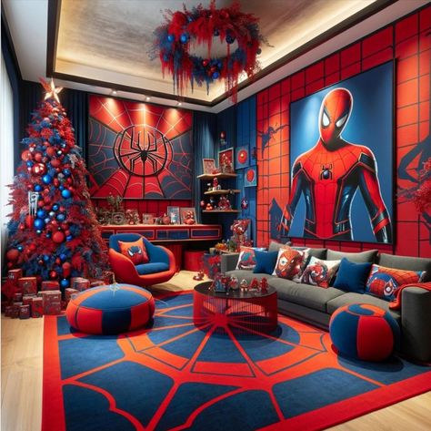 Spiderman Bedrooms, Spiderman House, Spiderman House Decor, Spiderman Themed Bedroom Target, Boys Spiderman Bedroom, Spiderman Room Aesthetic, Spiderman Bedroom Wallpaper, Marvel Kids Bedroom, Spider-man Room