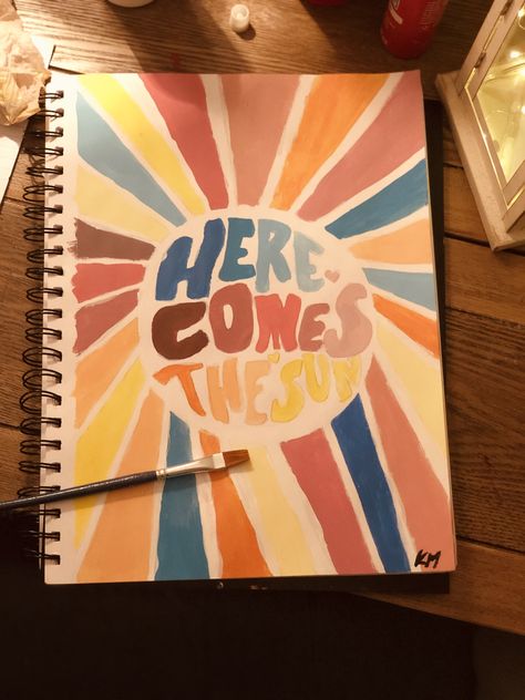 Beatles Art Painting, Here Comes The Sun Painting, Beatles Painting Easy, The Beatles Painting Easy, Song Lyric Paintings, Canvas Album Cover Painting, Song Painting Ideas, Lyric Paintings, The Beatles Painting