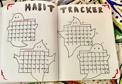 Habit Tracker Halloween, October Tracker Bullet Journal, Bullet Journal Topics, October Bullet Journal Theme, October Habit Tracker Bullet Journal, Ghost Bullet Journal, Autumn Bullet Journal, Bullet Journal October, Journal Topics