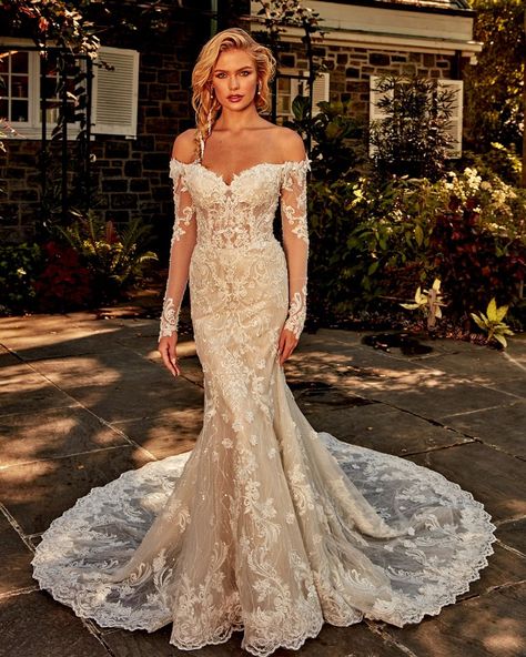 Eve of Milady on Instagram: “Long sleeves have been on high demand and our new Couture 4387 crushes the trend combined with that sultry off the shoulder decadence. This…” Eve Of Milady Wedding Dresses, Long Sleeve Wedding Dresses, Sleeve Wedding Dresses, Belle Silhouette, Fit And Flare Wedding Dress, Fitted Wedding Dress, A Wedding Dress, Wedding Dress Couture, Couture Wedding