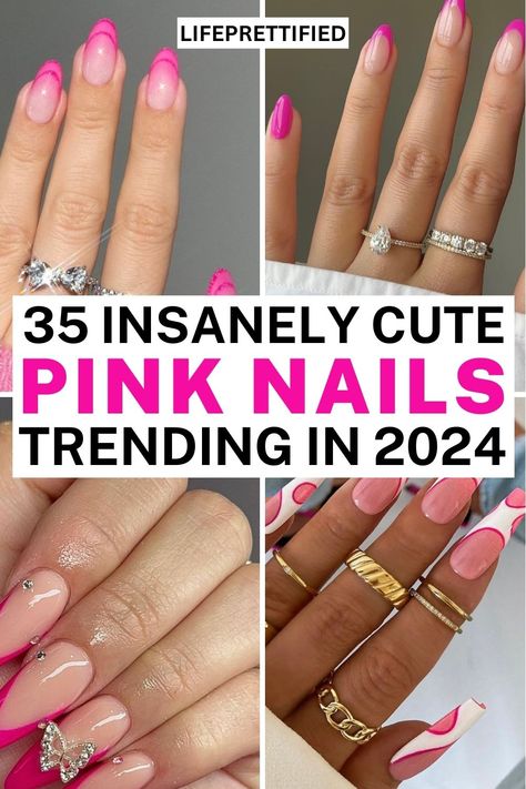 Pink nails, Pink nails acrylic, Pink nails ideas, Pink nails design, pink nails short, Pink nails with rhinestones, Pink nails almond, Pink nail inspo, Pink nail sets Pink Mermaid Nails Glitter, Romantic Almond Nails, Pink 2024 Nails, Trendy Pink Nails 2024, Pink Nail Designs 2024, Pink Nail Ideas Almond Shape, Elegant Pink Nails Classy, Spring Nails 2024 Trends Pink, 2024 Pink Nails