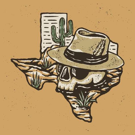 West Texas Tattoo, Texas Drawings, Texas Tattoo For Men, Graphic Tee Design Ideas, Texas Illustration, Desert Logo, Desert Illustration, Desert Tattoo, Texas Desert