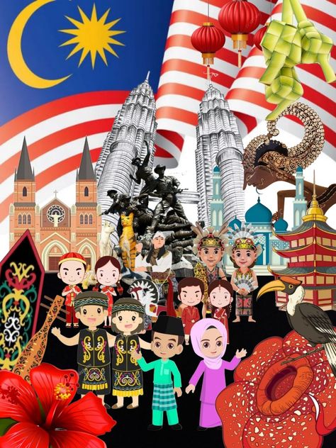 Malaysian Culture Illustration, Poster Kebudayaan Malaysia, Buku Skrap Kemerdekaan, Malay Culture Illustration, Visit Malaysia Poster Design, Merdeka Poster Design, Malaysia Merdeka Poster, Merdeka Poster Drawing, Poster Pelancongan Malaysia