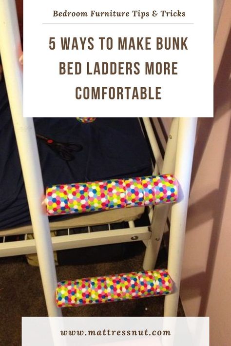 My children love their bunk beds. They go up and down all the time. However, as fun as they are, bunk beds are also not designed as well as I’d like. The cheap metal bunk beds we have at home have ladder rungs that are slippery and rounded so they hurt while climbing up and down. Ofcourse, my kids don’t really get bothered as much as I do. In this article I discuss how to make bunk bed ladders more comfortable. How To Make A Ladder For Bunk Bed, Bunk Bed Ladder Cover Diy, Tuffing Bunk Bed Hack, Top Bunk Curtains, Bottom Bunk Fort, Diy Rv Bunk Beds, Lodge Bunk Beds, Bunk Bed Railing Ideas, Diy Bunk Bed Ladder