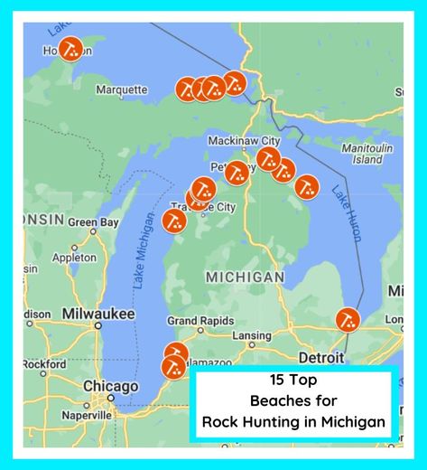 Michigan Rockhunting 2023: 15 Top Spots for Rockhounding and Rock Hunting in Michigan (MAP) | My Michigan Beach and Michigan Travel Pictured Rocks Michigan, Lake Michigan Stones, Michigan Travel Destinations, Chicago Beach, Michigan Map, Marquette Michigan, Michigan Adventures, Michigan Road Trip, Mackinaw City