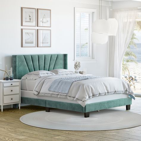 Arrives by Wed, May 25 Buy Premier Viera Velvet Upholstered Platform Bed Frame, Aqua Queen at Walmart.com Velvet Upholstered Bed, Box Spring Bed, Wingback Headboard, Inspire Me Home Decor, Mattress Frame, Upholstered Bed Frame, Beds & Bed Frames, Decoration Inspiration, Décor Diy