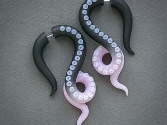 Tentacle Earrings, Pastel Goth Earrings, Octopus Earrings, Dark Kawaii, Octopus Jewelry, Fake Gauge Earrings, Gauge Earrings, Octopus Pendant, Fake Gauges