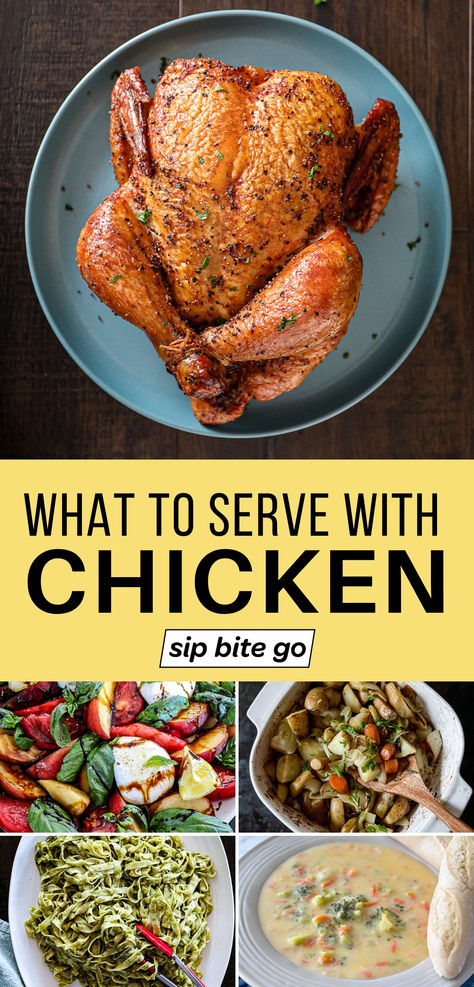 What to serve with chicken recipe collage with text overlay Chicken For Dinner, Magic Custard Cake, Oven Roasted Chicken, Custard Cake, Stuffed Whole Chicken, Whole Chicken, Family Meal, Roast Chicken, Oven Roast