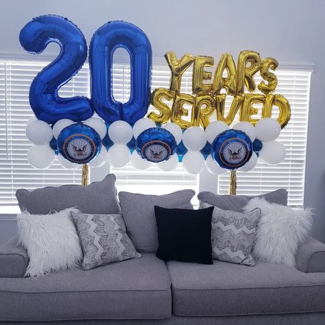 Army Retirement Party Decorations, Retirement Balloon Bouquet, Air Force Retirement Party, Military Retirement Party Decorations, Military Retirement Party Ideas, Balloon Table Decorations, Happy Retirement Decorations, Happy Retirement Banner, Military Retirement Cake