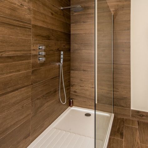 Wood Tile Shower, Porcelain Superstore, Wood Tile Bathroom, Wooden Floor Tiles, Wood Tiles, Modern Basement, Matt Brown, Bathroom Design Trends, Wooden Tile