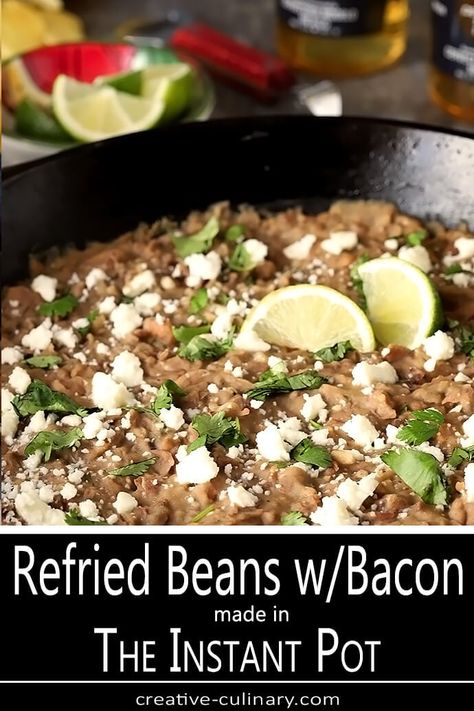 Starting from scratch can make all the difference; these are the Best Refried Beans with Bacon and are seasoned during cooking and again when frying and are absolutely amazing! Plus BACON! Refried Beans With Bacon, Best Refried Beans, Instant Pot Refried Beans, Bacon Beans, Cumin Chicken, Bean Nachos, Beans With Bacon, Homemade Refried Beans, Fried Beans