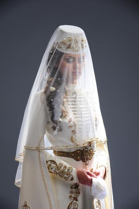 Traditional bride dress from North Ossetia-Alania (Russia) Russian Wedding Dress, Wedding Gowns Indian, Armenian Wedding, Modest Bride, Traditional Wedding Dress, Russian Wedding, Asian Wedding Dress, White Wedding Theme, National Clothes