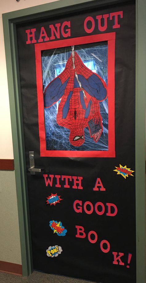 Super hero door decorations  Teacher appreciation week Super Hero School Ideas, Spiderman Classroom, Door Decorations Teacher, Superhero Door, Art Room Rules, Decorating Classroom, Marvel Ideas, Literacy Week, Superhero Classroom Theme