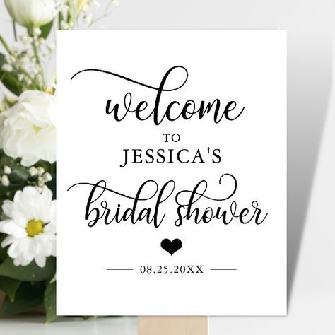 $10.60 | Welcome Bridal Shower Heart WELCOME SIGN #sign, welcome, banner, black, white, elegant, simple, heart, modern, bridal shower Welcome Sign Bridal Shower Diy Mirror, Bridal Shower Signs Entrance, Welcome Bridal Shower Sign, Bridal Shower Poster, Welcome Sign Bridal, Banner Black, Couples Bridal Shower, Window In Shower, Zazzle Wedding