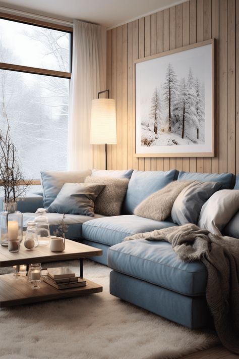 Blue Scandinavian Interior, Grey Blue Couch Living Room, Blue Couch Living Room Colour Schemes, Dark Green Living Room, Blue Couch Living Room, Aesthetic Home Decor, Decor Wallpaper, Luxe Interiors, Home Decor Living Room