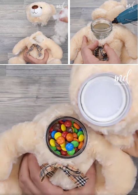 Secret Candy Stash Ideas, Jar Decorating Ideas Diy, Jar Decorating Ideas, Candy Stash, Fill The Jar, Neat Gift Ideas, Diy Teddy Bear, Stash Jar, Gift Jar