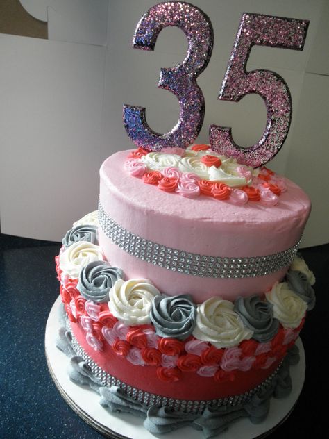 Glitz and Glam sparkly 35th birthday cake Www.facebook.com/wildflourcakesbyheather 35 Th Birthday Cake, Glittery Cakes Birthday, 35th Birthday Ideas For Her Cake, Glitter Cake Birthday Sparkle, Glitter Heart Cake Birthday, 35th Birthday Cake, Sparkly Birthday Cake, 35th Birthday Cakes, Happy 35th Birthday