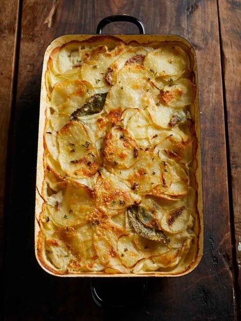 Easy potato dauphinoise | Jamie Oliver recipes Potato Dauphinoise, Celeriac Recipes, Dauphinoise Potatoes, Potatoes Dauphinoise, Celery Root, Jamie Oliver Recipes, 15 Minute Meals, Roast Recipe, Air Fryer Recipes Healthy