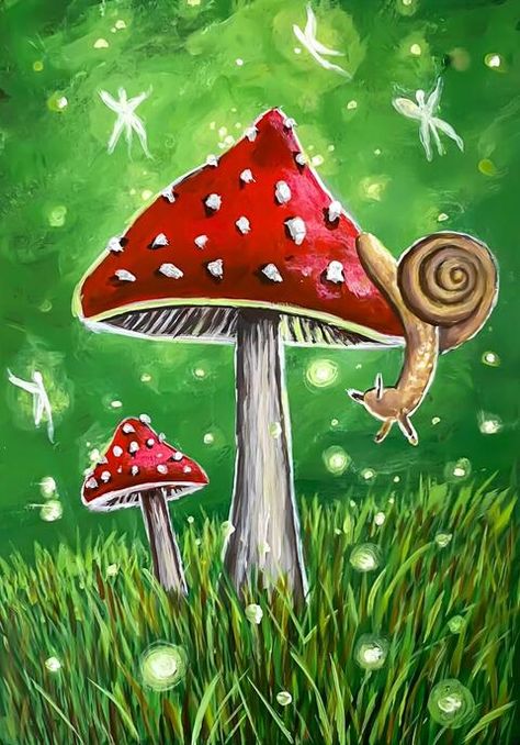 Beginners Acrylic Painting, Learn Acrylic Painting, Mushroom Painting, Magical Mushroom, Fairy Paintings, Fall Art Projects, Rock Painting Ideas Easy, Canvas Painting Designs, Acrylic Painting For Beginners