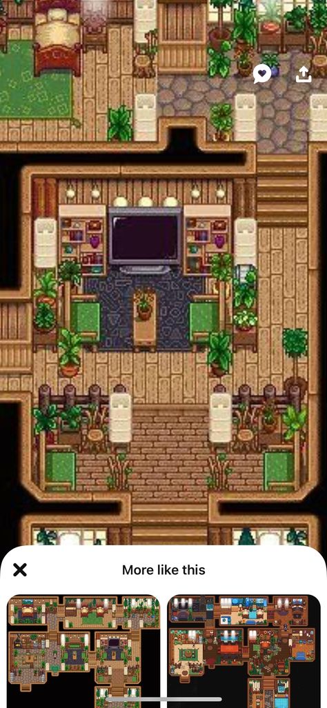 Stardew Valley Tv Room, Stardew House Decor, Stardew House Color, Stardew Valley House Decor, Stardew Valley Kids Room, Stardew House Design, Stardew Living Room, Stardew Valley Room Design, Stardew Valley Interior