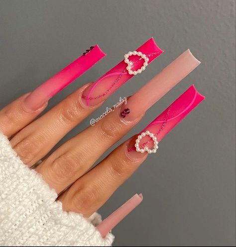 Neon Pink Nails, Spring Acrylic Nails, Pink Ombre Nails, Broken Screen, Colored Acrylic Nails, Acrylic Nails Coffin Pink, Long Square Acrylic Nails, Unique Acrylic Nails, White Nail