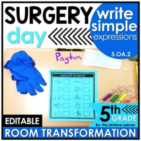 Write Simple Expressions Activity Game 5th Grade Doctor Classroom Transformation Transformation Math, Doctor Room, Area Math, Transformations Math, Math Escape Room, Context Clues Activities, Maths Area, 5th Grade Writing, Classroom Transformation