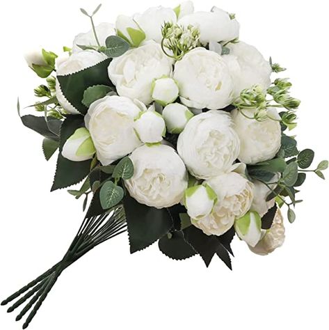 CRUGLA 4 Bundles White Peonies Artificial Flowers Bulk, Small Ivory Faux Fake Silk Peony Flower Wedding Bouquets for Bride Valentines Gift Home Decoration with Stems Faux Flower Bouquets, Silk Bouquet, Silk Peonies, Artificial Bouquet, Artificial Peonies, Home Wedding Decorations, Artificial Flower Bouquet, Artificial Silk Flowers, Peonies Bouquet