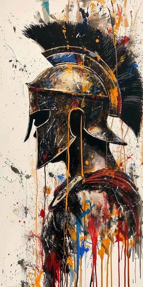 Greek Warrior Wallpaper, Spartan Artwork, Spartan Painting, Spartan Aesthetic Wallpaper, Gladiator Painting, Spartan Art Warriors, Greek Mythology Acrylic Painting, Jesus Art Drawing, Warrior Drawing