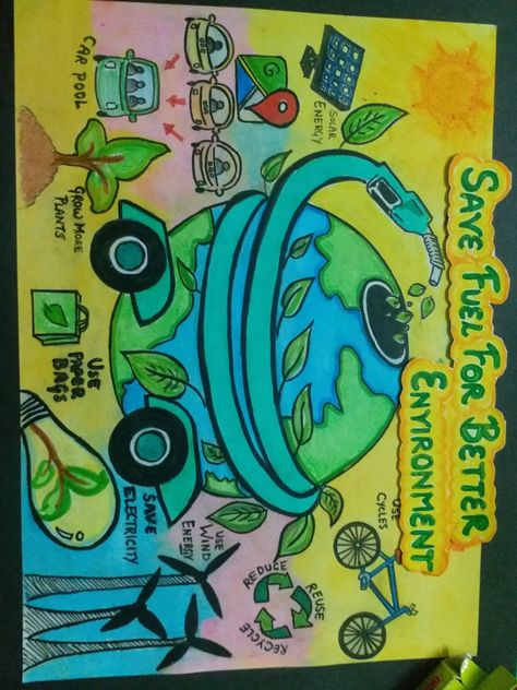 Biofuel Poster, Poster On Importance Of Education, Poster Slogan About Environment, Poster Lingkungan Simple, Poster Penghijauan, Poster Lingkungan Hidup Simple, Go Green Poster Drawing, Nift Preparation, Save Energy Paintings