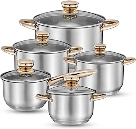 SHYPT Cookware Set Soup Pot Stainless Steel Stew Cooking Pots Induction Cooker Casserole Kitchen Saucepan Double Boiler Steamer Casserole Kitchen, Safest Cookware, Ceramic Cookware Set, Casserole Set, Kitchen Cookware Sets, Induction Cookware, Ceramic Cookware, Cookware Set Stainless Steel, Pots And Pans Sets