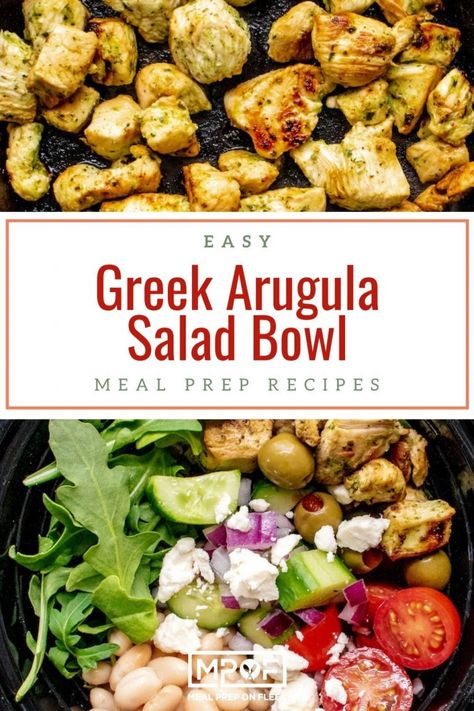 Greek Arugula Power Salad  - Meal Prep on Fleek™ Quick Chicken Marinade, Herb Dressing Recipe, Gluten Free Meal Prep, Affordable Recipes, Meal Prep On Fleek, Power Salad, Super Salads, Power Bowl, Salad Meal Prep