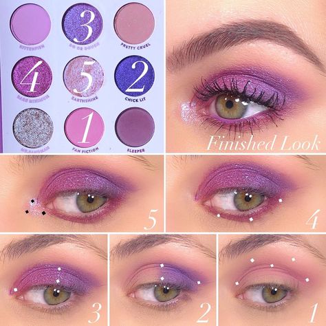 @colourpopcosmetics It’s my Pleasure Eyeshadow Palette  1️⃣Fan Fiction- Apply to the crease and blend upwards  2️⃣Chick Lit- Outer Half… Colourpop Palette Looks, I Heart Revolution, Makeup Pictorial, Colourpop Eyeshadow, Purple Eye Makeup, Beautiful Eye Makeup, Colourpop Cosmetics, Colorful Eye Makeup, My Pleasure