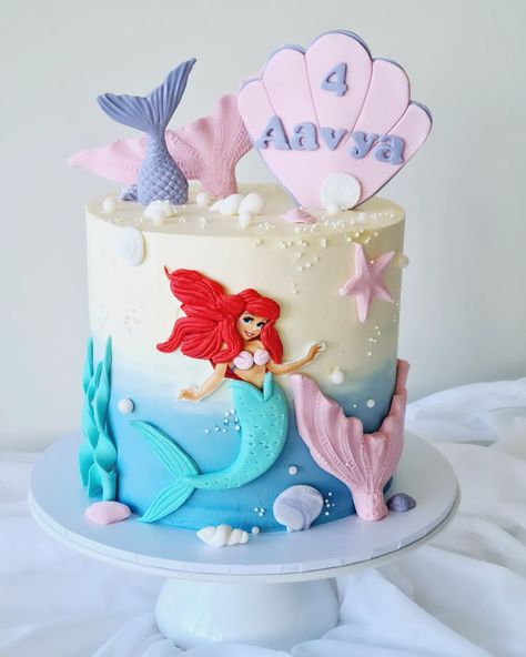 Cake For 5 Year Girl, Princess Ariel Cake, Ariel Birthday Cake, Girly Birthday Cakes, Ariel Cake, Little Mermaid Cakes, Princess Mermaid, Ariel Birthday, Girly Cakes