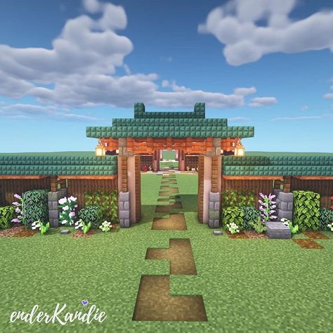 Minecraft Japanese Fence Ideas, Minecraft Japanese Wall Gate, Japanese Style Farm Minecraft, Japanese Gate Minecraft, Wall Minecraft Designs, Minecraft Building Styles, Wall Minecraft, Minecraft Japanese House, Minecraft Japanese