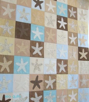 Starfish Quilt. Check out this site and the amazing sea inspired quilts. Wish I could ask my mom to make me one! Beachy Quilts, Starfish Quilt, Novelty Quilts, Fish Quilts, Sea Houses, Colourful Quilts, Beach Themed Quilts, Beach Quilts, Tropical Quilts