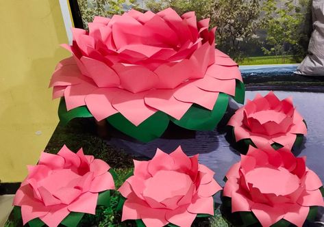 Lotus Theme Decoration, Waste To Best, Mandir Decor, Diya Stand, Ganpati Decoration Theme, Big Paper Flowers, Simple Flower Rangoli, Paper Lotus, Butterfly Pea Tea